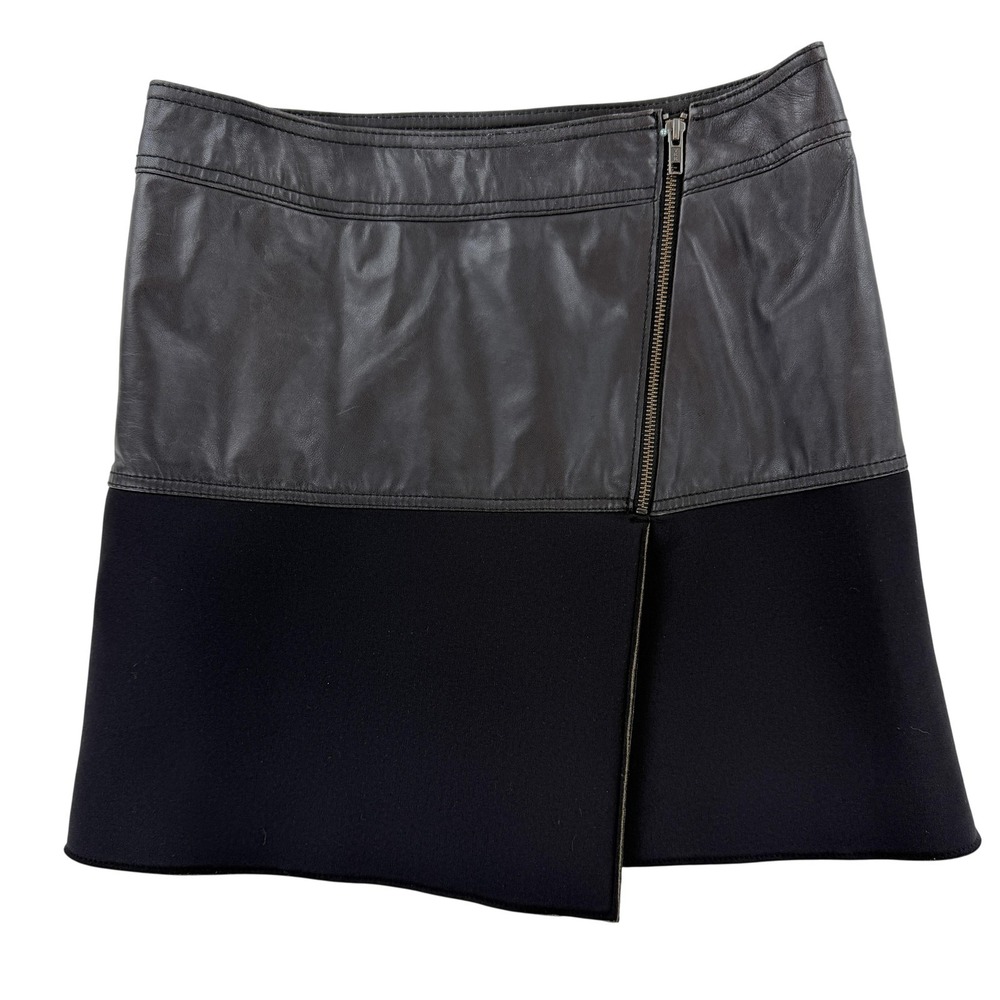 Halogen Skirt Womens 6P Black Leather Knit Asymmetric‎ Mini Lined Zip Colorblock